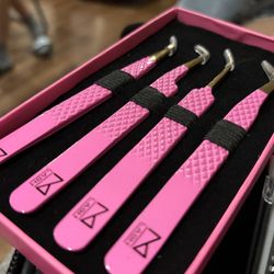 Set Of 4 Pink Diamond Grip NEW Nano Fiber Tip Eyelash Tweezers – V1  