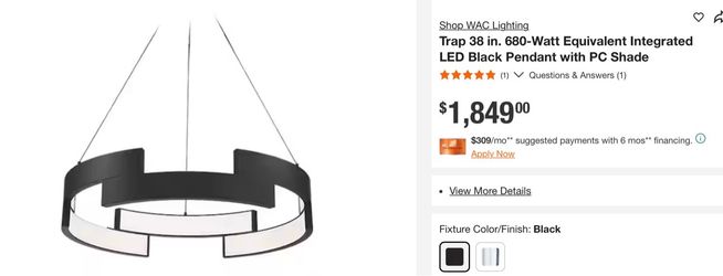 38 inch modern black chandelier retail $1850