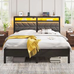 Greenstell Queen Bed Frame with Upholstered Storage Headboard & Charging Station Grey Brand new in box  $120  Warehouse Clearance Sale   🔥First Come,