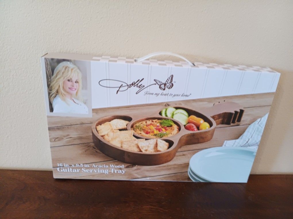 Dolly 16" X 9.5" Acacia wood guitar serving tray