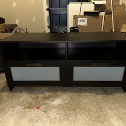 Black TV Console w/ 2 Drawers & Open Shelves - Good Conditon