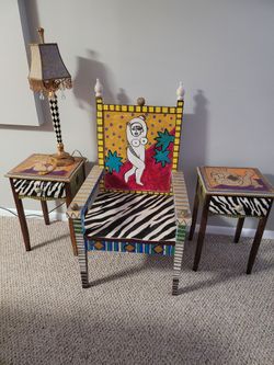 Eclectic KINGS CHAIR, LAMP and TABLES