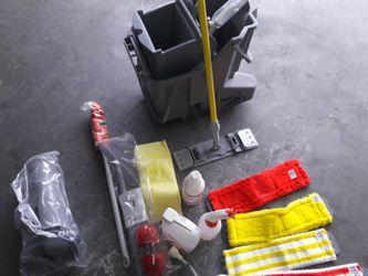 mop bucket and cleaning stuff