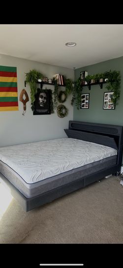 Queen mattress and grey bed frame