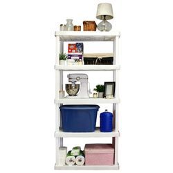 Hyper Tough Plastic Shelves Garage Storage Shelving Unit 5-Tier 75"H x 14"D x 30"W White-500 lbs Total Capacity