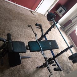 Bench Press Table, Barbell And Weights