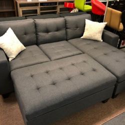 L Shape Sectional Sofa Couch With Ottoman (Sleeper Sofa) 