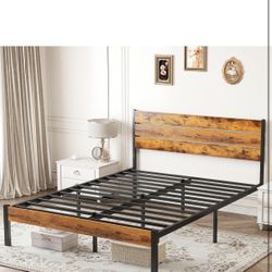 14” FULL SIZE BED FRAME WITH WOOD HEADBOARD AND WOOD SLATS📣CROSSROADS 👇