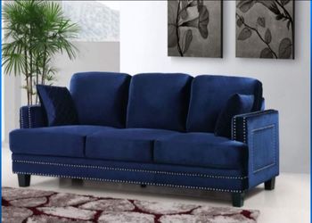 Large Deep Seated Navy Velvet Couch