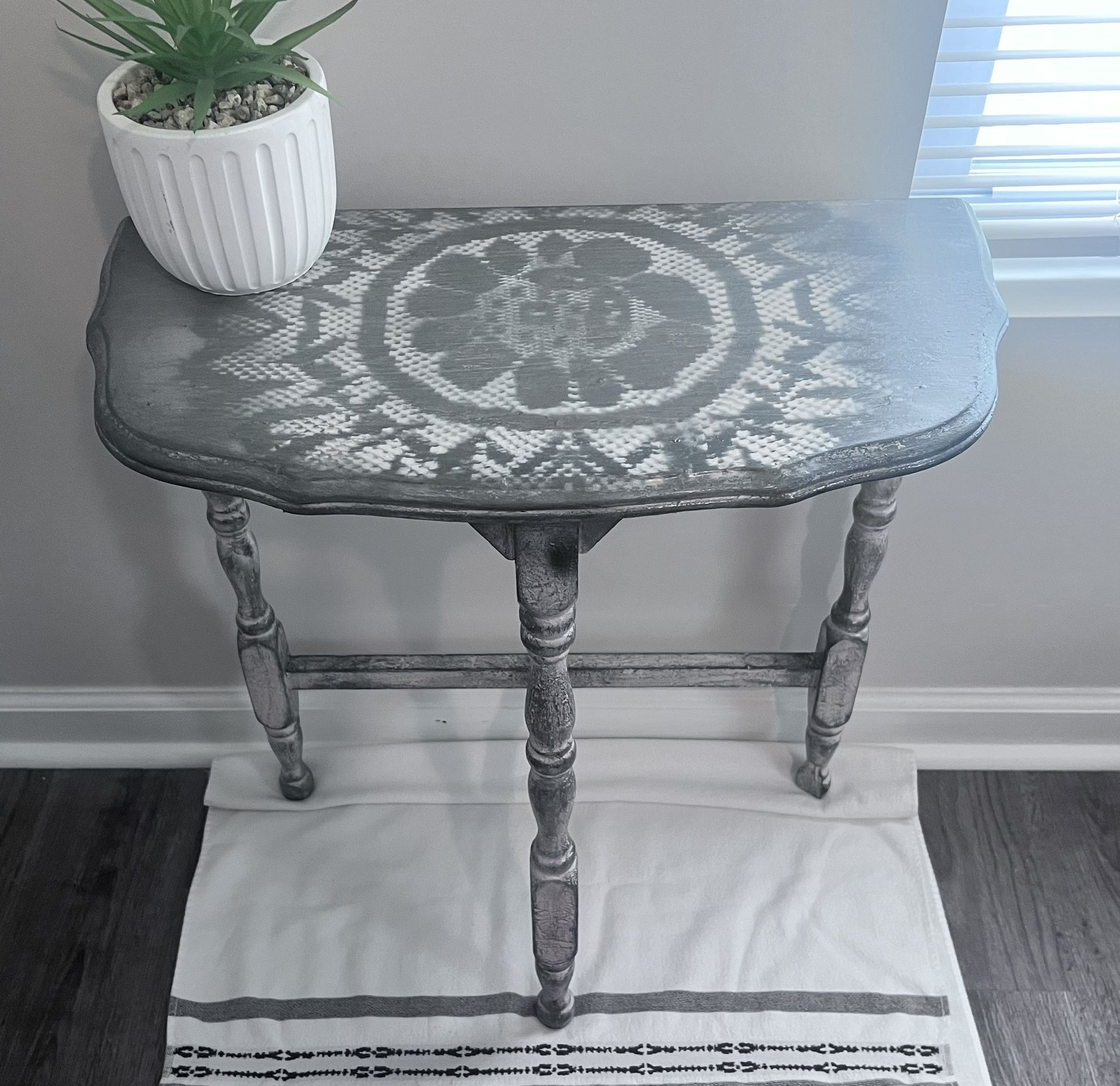 Vintage 28” Tall Straight Back Half Moon Table