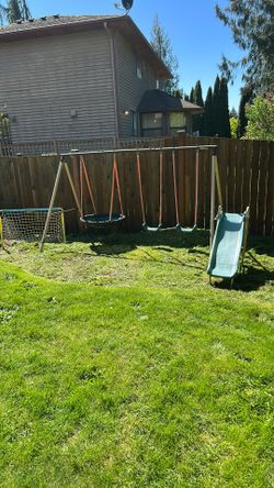 Kids Swing Set With Slide and Soccer Goal