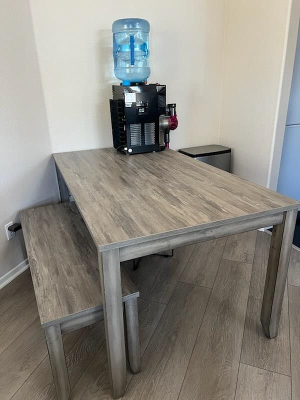 Gray Wood Dining Table and Bench