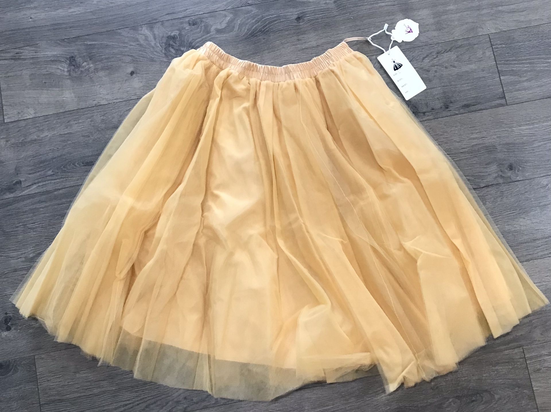 Layered A-Line TuTu Dark Champagne Colored Elastic Waistband Skirt SIZE LARGE