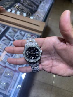 Rolex datejust grey dial Iced out watch 41mm With box no card