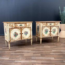 Pair of Italian Neoclassical Style Hand Painted Night Stands Cabinets, c.1950’s - Delivery Available