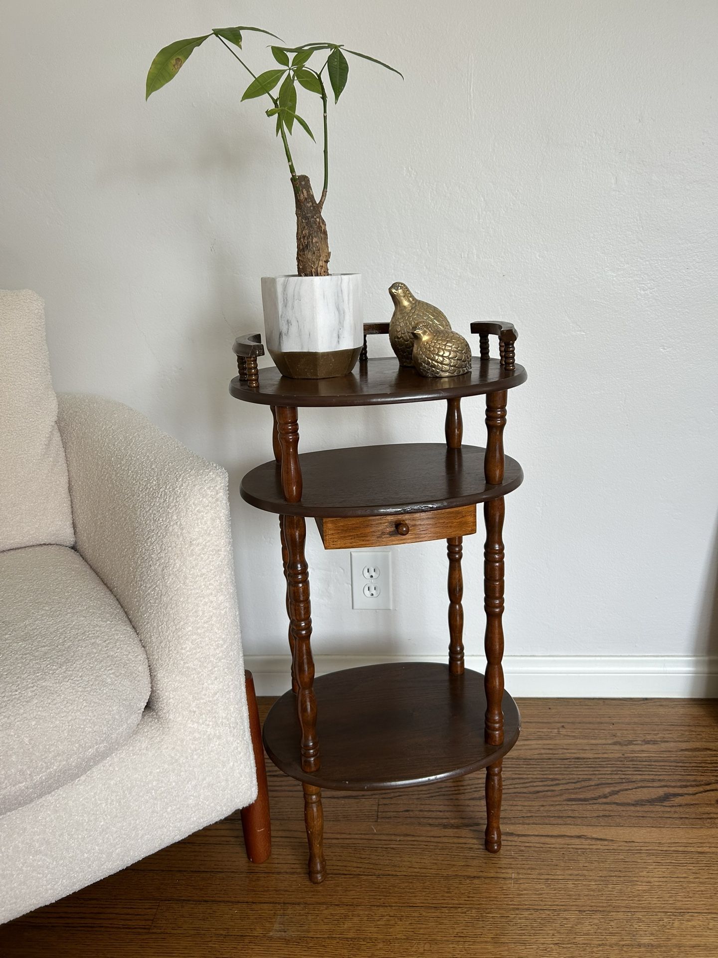 Vintage Mahogany Table Drawer 1940s Telephone Brown Antique French Stand Wood Side 3 Tier 