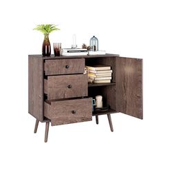 Storage Cabinet with 1 Side Cabinet and 3 Large Drawers, 1 Adjustable Shelf, Mid-Century Modern Sideboard, Drawer Dresser, 29.7" L TV Stand Freestandi
