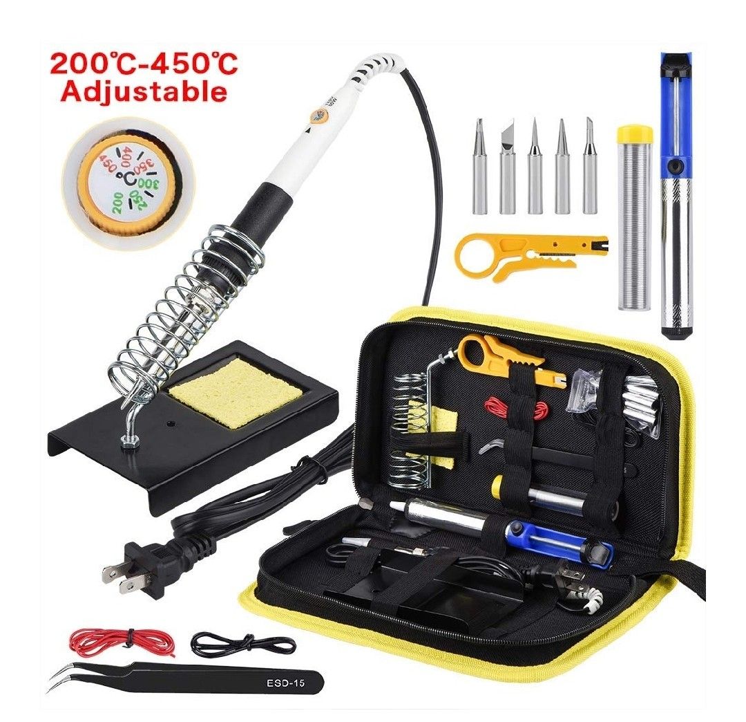 Soldering Iron Kit, 14 in 1 110V 20W to 60W Adjustable Temperature Soldering Iron,1xDesoldering Pump,1xSoldering Station,