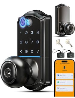 Veise VE018 Smart Knob Handle Lock - Fingerprint, App Control, Keyless Entry for Front Door and Bedroom, Electronic Digital Keypad, Auto Lock, Remote 
