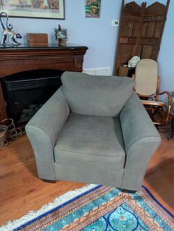 L-shape gray sofa and matching chair