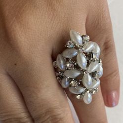 Opal" Glass and Rhinestone Cocktail Ring free size $7