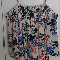 Trixxi Ivory And Navy Floral Off-The-Shoulder Dress Size XL