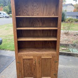 Bookcase, Oak, 3 Adjustable Shelves, Cupboard, Delivery