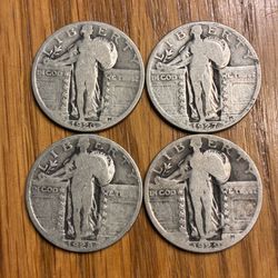 FOUR Standing Liberty Quarters.  Silver.