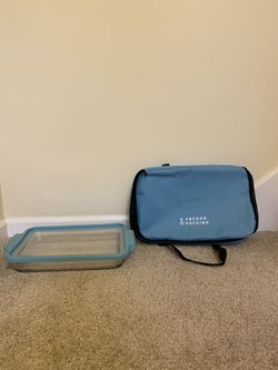 Anchor Hocking - Light Blue Rectangle Glass Food Storage Container With Lid & Case