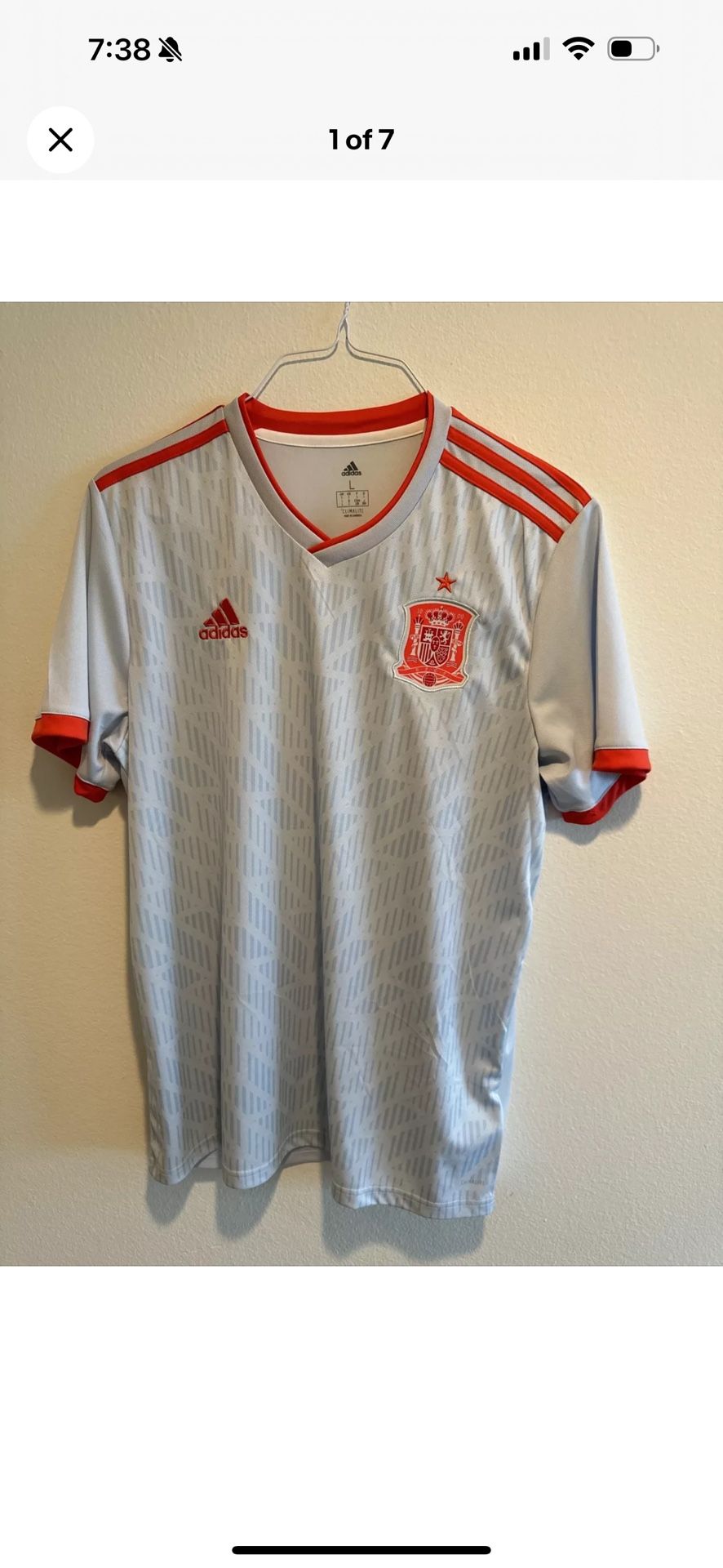 Adidas Authentic Spain 2018/19 LARGE Away Soccer World Cup Jersey BR2697