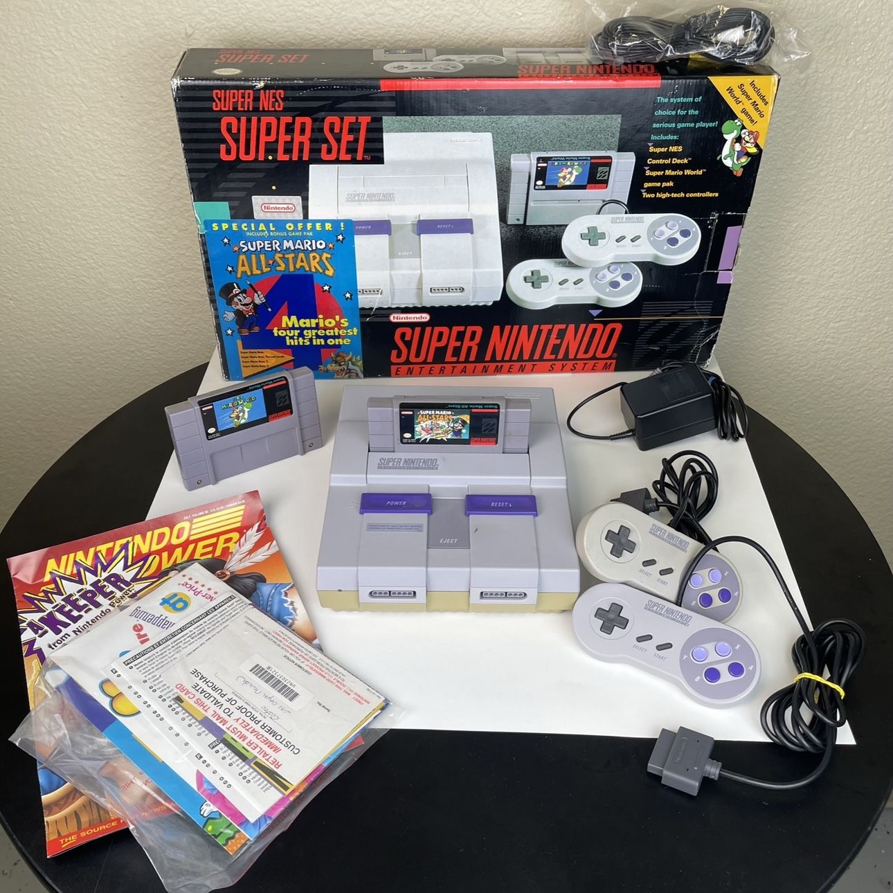 super nintendo snes complete in box all stars super mario world bundle vintage retro CIB