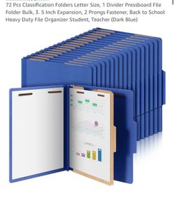 Skyygemm  72 Pcs Classification Folders Letter Size, 1 Divider Pressboard File Folder Bulk, 3. 5 Inch Expansion, 2 Prongs Fastener, Back to School Hea
