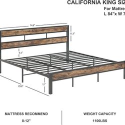 LIKIMIO California King Bed Frame wtih Headboard, Easy Assembly, Noise-Free, No Box Spring Needed, Heavy Strong Metal Support Frames, Vintage Brown(00