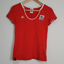 FIFA World Cup 2010 Adidas Red &amp; White Women's Soccer/Football Jersey Size S 