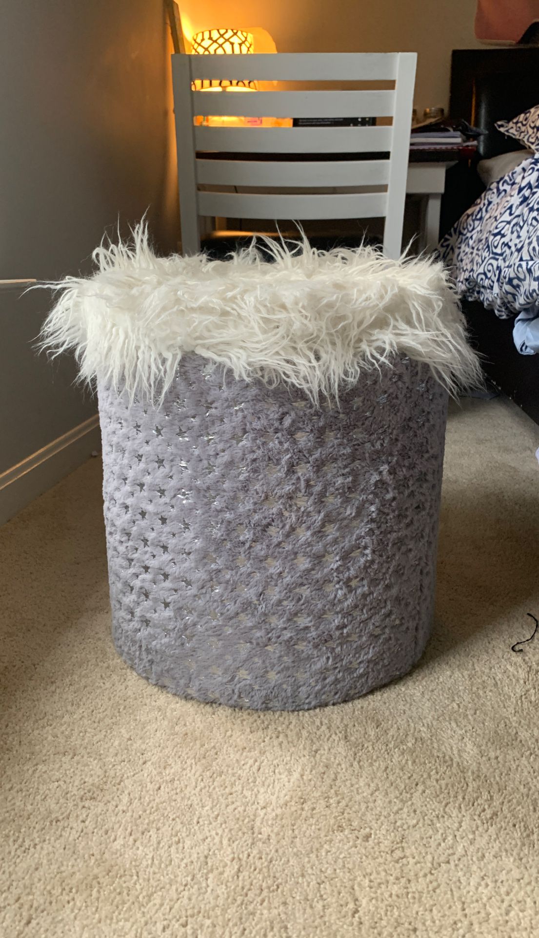 Grey and silver home goods ottoman/ storage container for girls