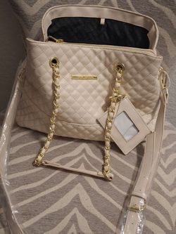 Steve Madden Black Quilted Shoulder Bag with Gold Chains & Coin Purse