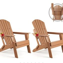 Juego de 2 sillas plegables Adirondack para fogata, sillas Adirondack de plástico, resistentes a la intemperie con soporte para tazas, sillas Adironda