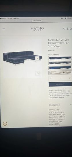 3 PC black Velvet sectional