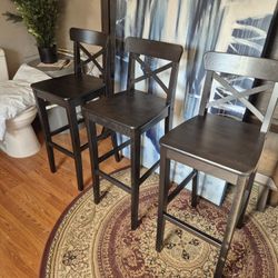Nice Used Three Black Wooden Bar Stools.  29in Tall from Seat To bottom. 
