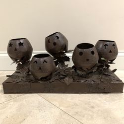 Metallic Festive Pumpkin Candle-Holder - Halloween