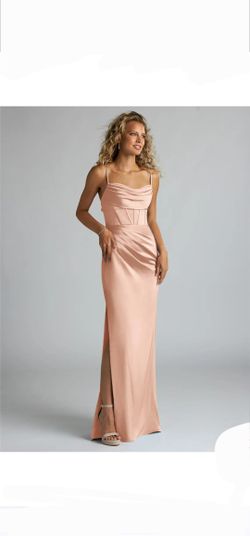 Azazie light Rose Gold satin dress with boning, side slit, adjustable straps/ Size 12-14  / Bridesmaid / party / wedding / formal dress