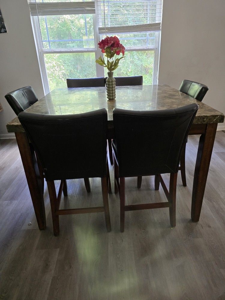 Granite Dining Table And Leather Chairs