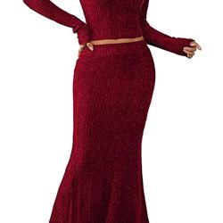 Skirt Sets for Women 2 Piece Outfits 2026 Fall Crop Top Maxi Skirt Set Going Out Dress 
Large Size