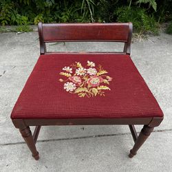 Vintage vanity stool with needlepoint seat cover