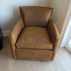 2 Arhaus Rudy Leather Swivel Chairs 