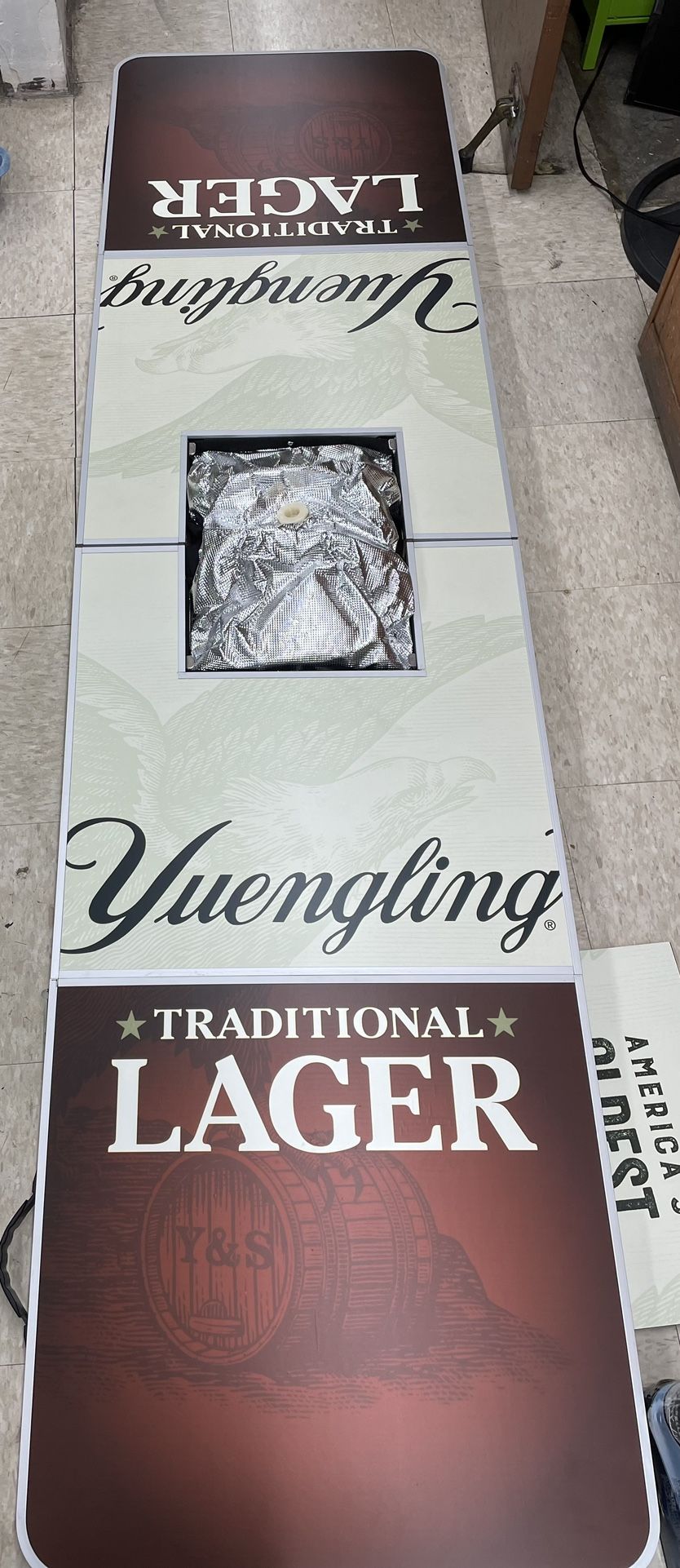 Yuengling Large Folding Table with cooler in the middle