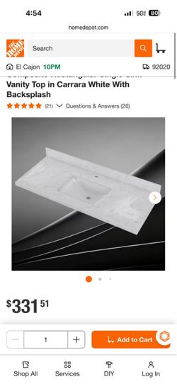 Shop Getpro 48 in. W x 22 in. D Engineered Stone Composite Rectangular Single Sink Vanity Top in Carrara White With Backsplash