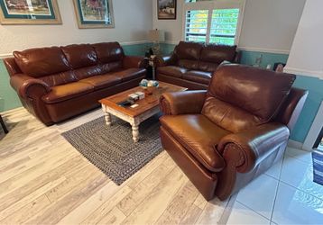Leather Sofa Set with nailheads