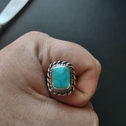 Sterling Silver Southwestern Style Turquoise Sterling Ring Rope Wrap 6 grams