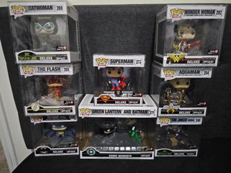 Batman, The Joker, Catwoman, Superman, and Wonder Woman Funko Pops! Jim Lee